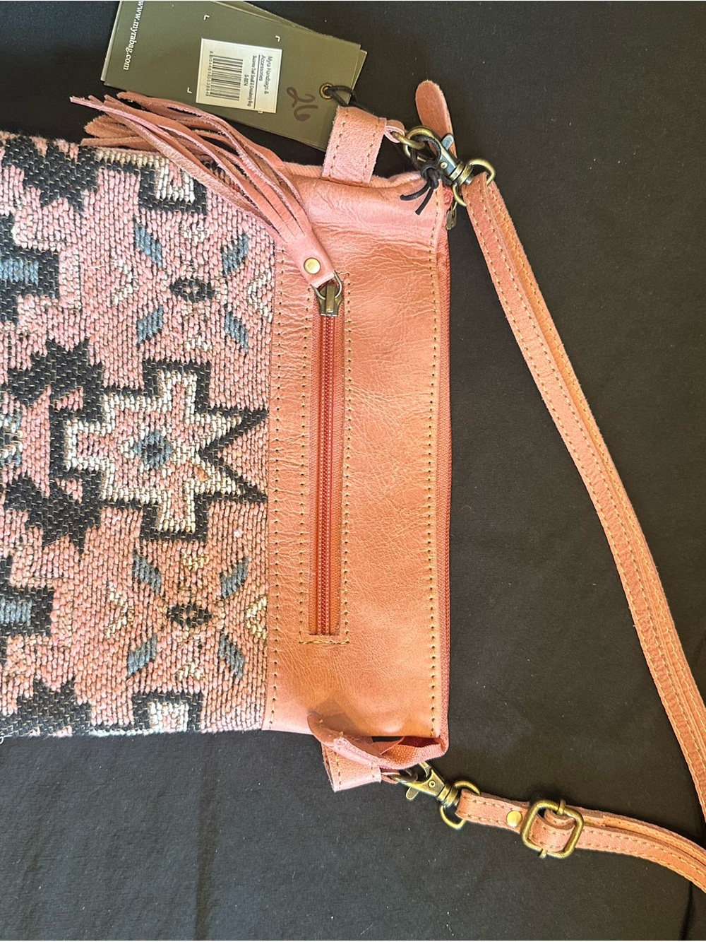 Myra Bag Pink Woven Aztec Crossbody with Fringe